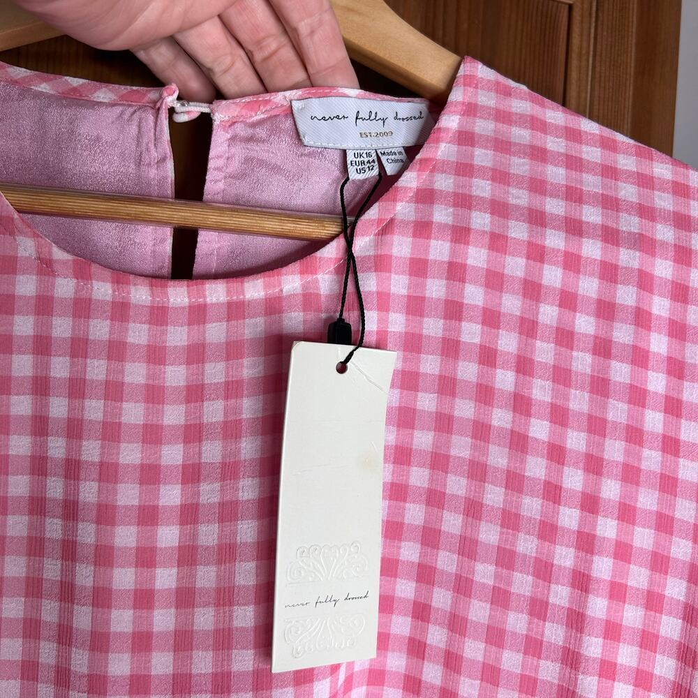 Never Fully Dressed Pink, Yellow and Coral Gingham Tiered Midi Dress - Picture 4 of 7